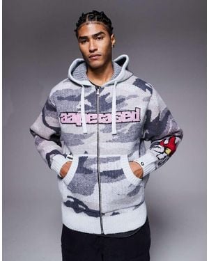 Aape By A Bathing Ape Aape By A Bathing Ape X Erased Knitted Zip Through Hoodie - Grey
