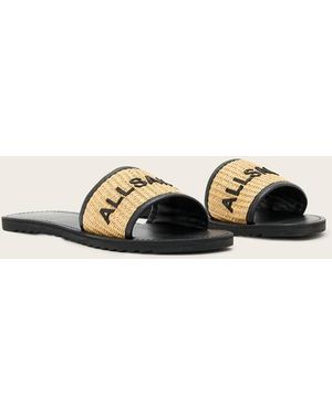 AllSaints Hoxton Textured One Strap Logo Sandals - Natural