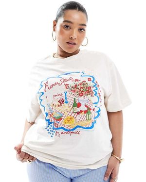 Renee Studio Plus Exclusive T-Shirt With Logo Picnic Graphic - White