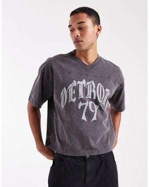 Hollister – t-shirt im football-design aus schwerem stoff - Grau
