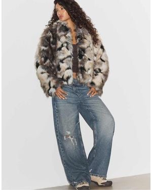Stradivarius Faux Fur Jacket - Blue