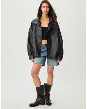 Stradivarius Oversize Faux Leather Jacket - Black