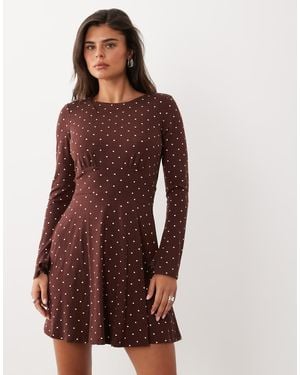 Nobody's Child Tate Jersey Round Neck Fitted Waist Mini Dress - Brown