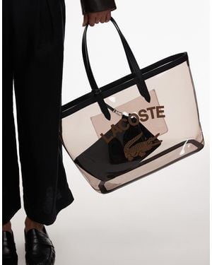 Lacoste – große transparente shopper-tasche und beutel aus netzstoff - Schwarz