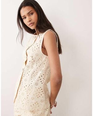 Miss Selfridge Broderie Denim Waistcoat - Natural