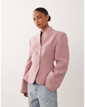 Miss Selfridge Cropped Collarless Blazer - Pink