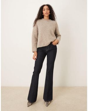 Mango Violeta 100% Cotton Pleat Front Flared Jean - Natural