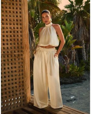 Wanderdoll Wander Doll X Emma Milton Summa Satin High-neck Halterneck Bubble-hem Top - Green