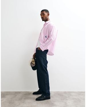 ASOS Oversized Stripe Shirt With Placement Embroidery - Pink