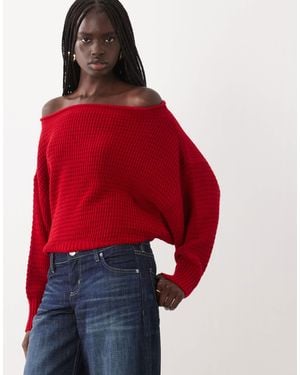 ASOS Pull en maille ample à épaules dénudées rouge