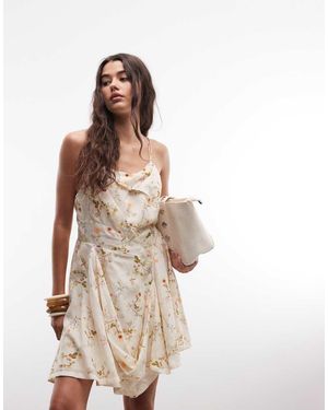 AllSaints Claire Sleeveless Cowl Neck Gathered Floral Mini Dress - Pink