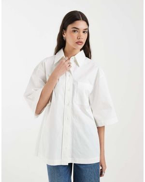 & Other Stories Pure Cotton Short Sleeve Oversized Resort Shirt With Front Pockets - Blue