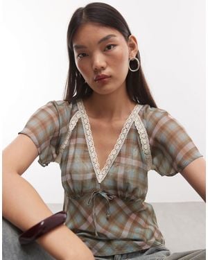 Reclaimed Vintage Chiffon-top mit karoprint - Braun