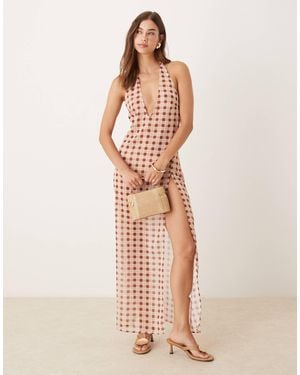 Motel Driti Blurred Check Sheer Maxi Dress - Natural