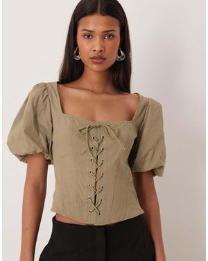 Gina Tricot Pure Cotton Milkmaid Corset Top - Brown