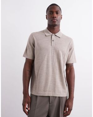 ARKET Merino Wool Knitted Short Sleeve Polo Shirt - Gray
