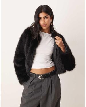 Threadbare Faux Fur Collarless Jacket - Black