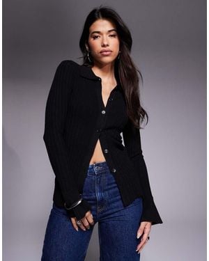 Princess Polly Anneke Fine Knit Flare Sleeve Button Up Longline Cardigan - Blue