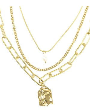 Lovisa Waterproof Plated Stainless Steel Pearl Pendant Statement Layered Necklace - Metallic