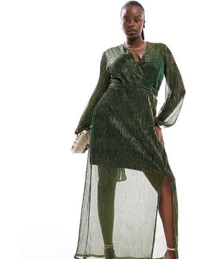 Tfnc Plus Pleated Shimmer Maxi Dress - Green