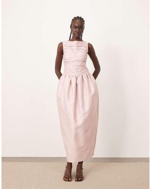 ARRANGE Structured Satin Cinched Waist Maxi Dress - Pink