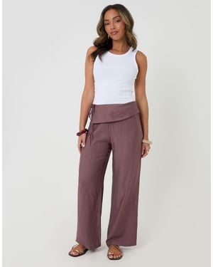 Threadbare Wrap Front Wide Leg Textured Trousers