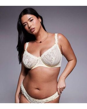 ASOS Asos Design Curve Hazel All Over Lace Underwired Bra With Lace Trim - Yellow