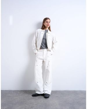 TOPSHOP Column Mid Rise Straight Jean With Utility Pockets - White