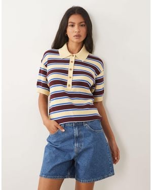 ARKET Pure Cotton Boxy Knitted Polo Top - Blue