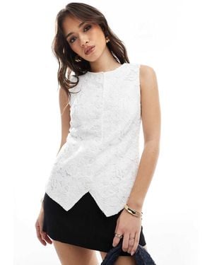 4th & Reckless Broderie Lace Button Through Waistcoat - White