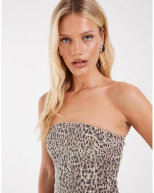 Pieces Top bandeau en denim imprimé léopard - Gris