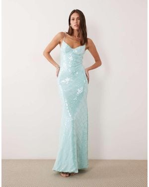 Wanderdoll Rhea Sequin Cami Cup Detail Maxi Dress - Blue