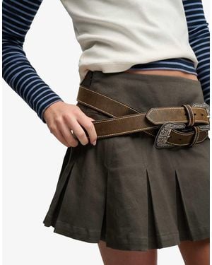 Bench x Superdry & Co Logo Pleated Twill Mini Skirt - Green