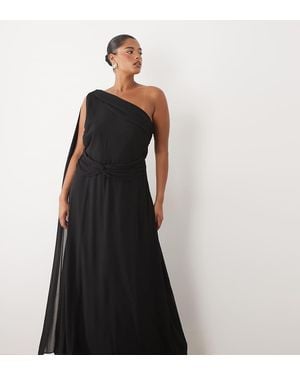 Tfnc Plus Chiffon One Shoulder Twist Waist Draped Maxi Dress - Black