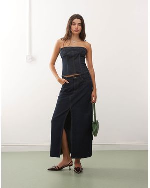 Lioness Super Sweet Split Front Denim Maxi Skirt Co-ord - Blue