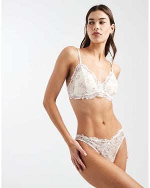 Lindex Valerie Floral Printed Lace Thong - Natural