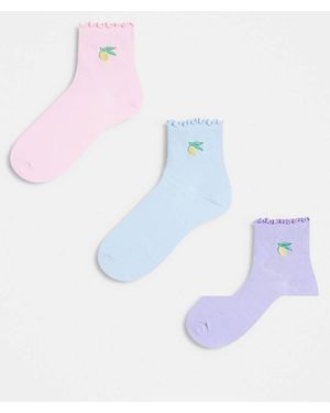 Brave Soul Set Van 2 Paar Enkelsokken Met Geborduurde Citroen - Blauw