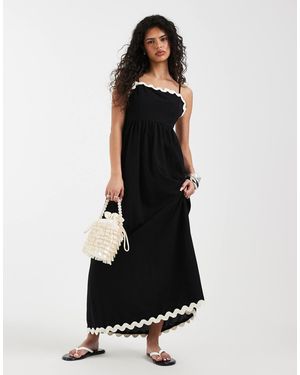 Vero Moda Cami Maxi Dress With Contrast Scallop Trim - Black