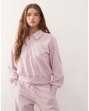 Monki Sweat d'ensemble à col zippé et passepoil beige - clair - Rose