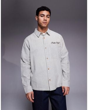 ASOS Relaxed Seersucker Striped Shirt With Chest Embroidery - Gray