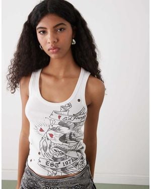 Ed Hardy Love Birds Ribbed Eyelet Vest - White