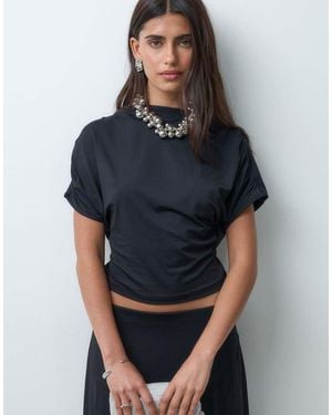 ASOS Top De Un Conjunto Con Cuello Alto Y Espalda Drapeada En-Azul