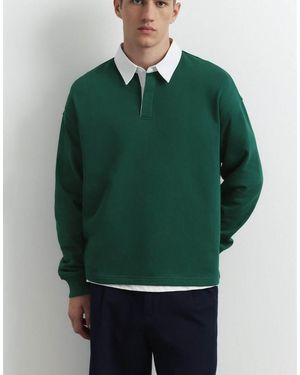 Pull&Bear Long Sleeve Polo Shirt - Green