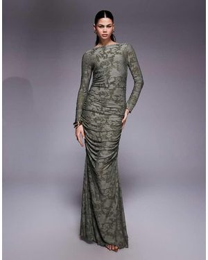 ASOS Maxi-Jurk Van Devoré Met Lange Mouwen En Rimpeleffect - Grijs