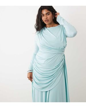 Tfnc Plus Slinky Draped Ruched Full Skirt Maxi Dress - Blue