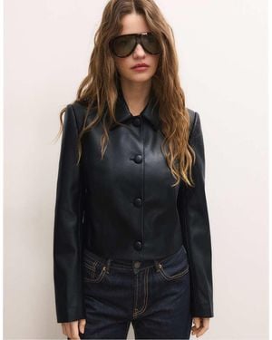 Stradivarius Crop Leather Effect Blazer - Blue