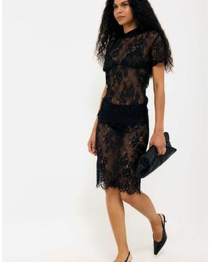 NA-KD Jersey Pencil Lace Midi Skirt - Black