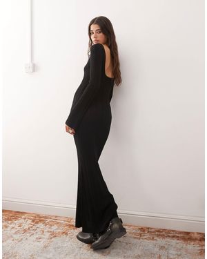 Monki Long Sleeve Knit Slim Fit Maxi Dress - Black