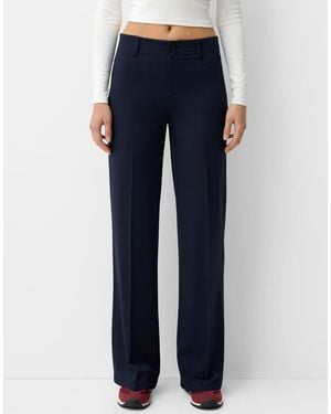 Bershka Petite Wide-Leg Tailoring Trousers - Blue