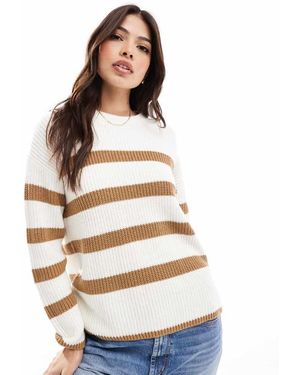SELECTED Jersey Color Crema Con Rayas Color Tostado De Punto De Femme-Blanco